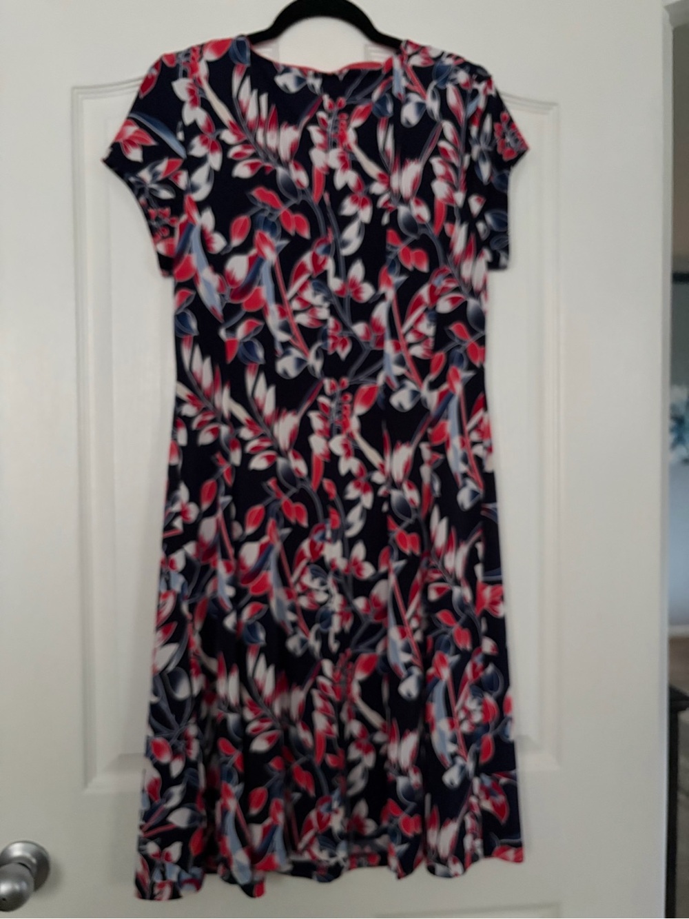 White House Black Market Navy Floral Midi Dress with Red and White Print